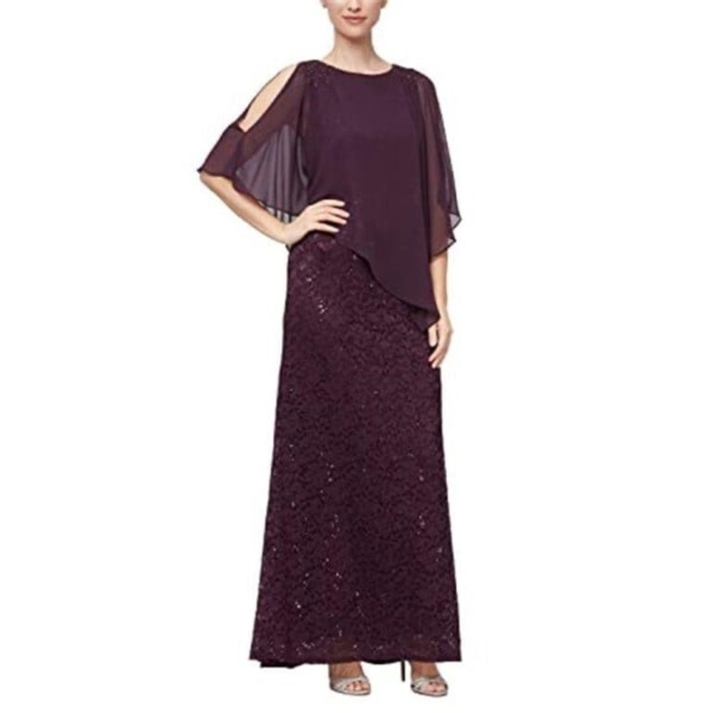 S.L. Fashions Women's Long Cape Dress, Deep Plum( brand new)